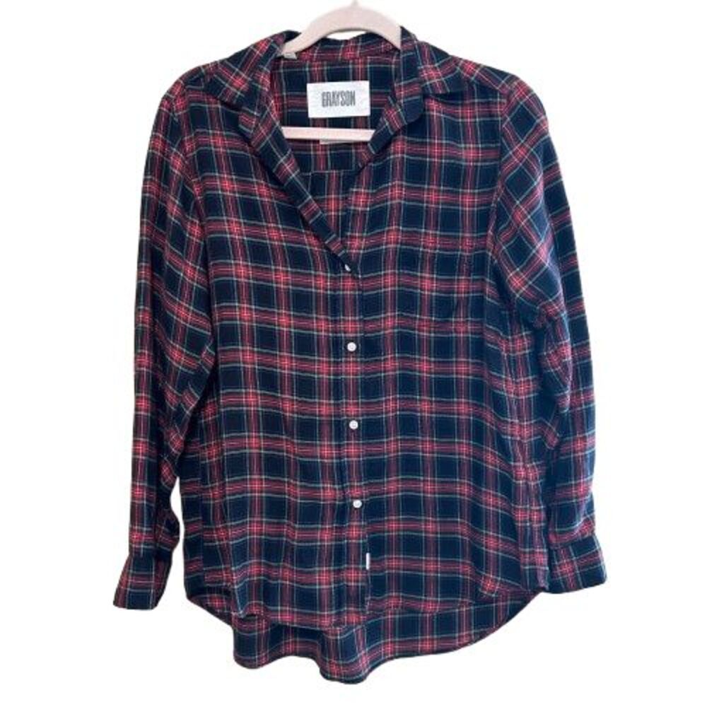 Grayson The Hero Red Plaid Button Up Shirt 2 Small 100% Lyocell Frank Eileen